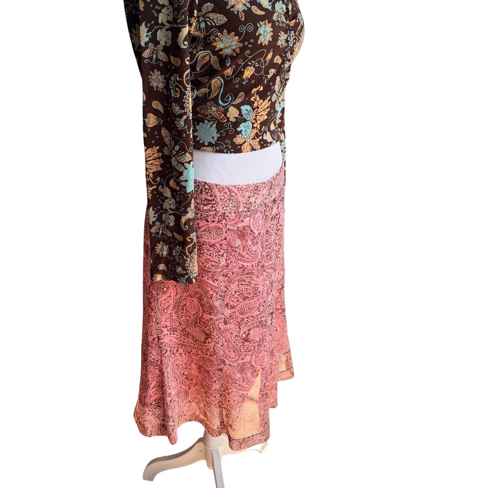Pisamai Boutique Wear Vintage Pink Paisley Midi Skirt A-Line Lined Size 28 Y2k - Picture 3 of 5